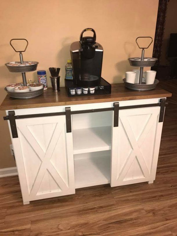Sliding Barn Door Coffee Bar Farmhouse Furniture and Home Decor