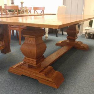 Solid Oak Carved Trestle Table