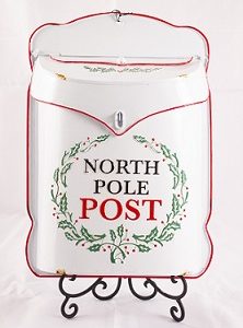 North Pole Post- Distressed White Embossed Tin Mailbox