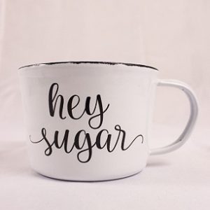 White Enamel Mug "Hey Sugar"