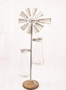 Windmill With Two Glass Vases | Tn Farmhouse Furniture
