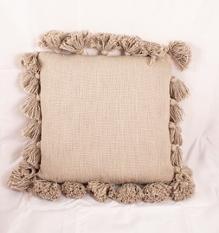 Grey Cotton Pillow With Tassels
