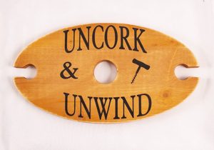 Wood Uncork & Unwind Wine Bottle & Glasses Holder