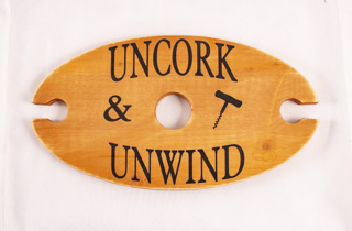 Wood Uncork & Unwind Wine Bottle & Glasses Holder