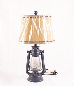 Lantern Lamp With Burlap Shade-Blue